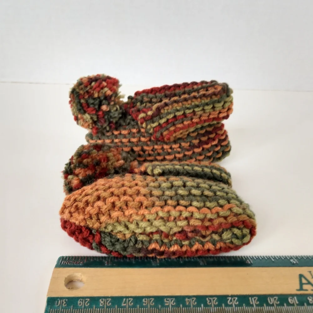 Hand Crafted Baby Slippers Boots Shoes Pompom Knit Browns Greens Orange Fall